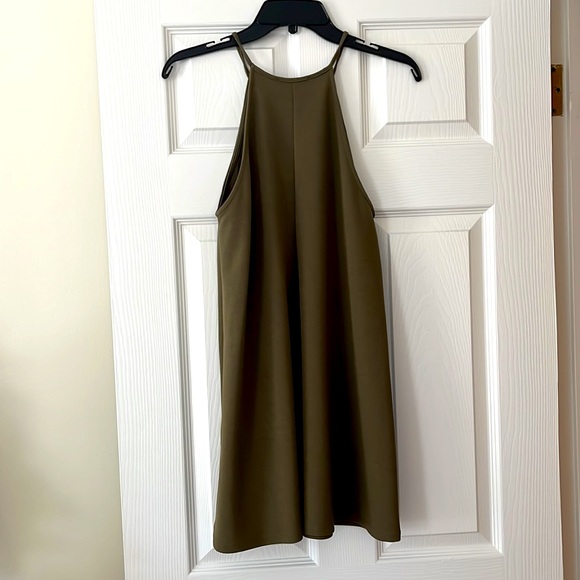 Olive Green High Neck Mini Dress - Picture 3 of 5